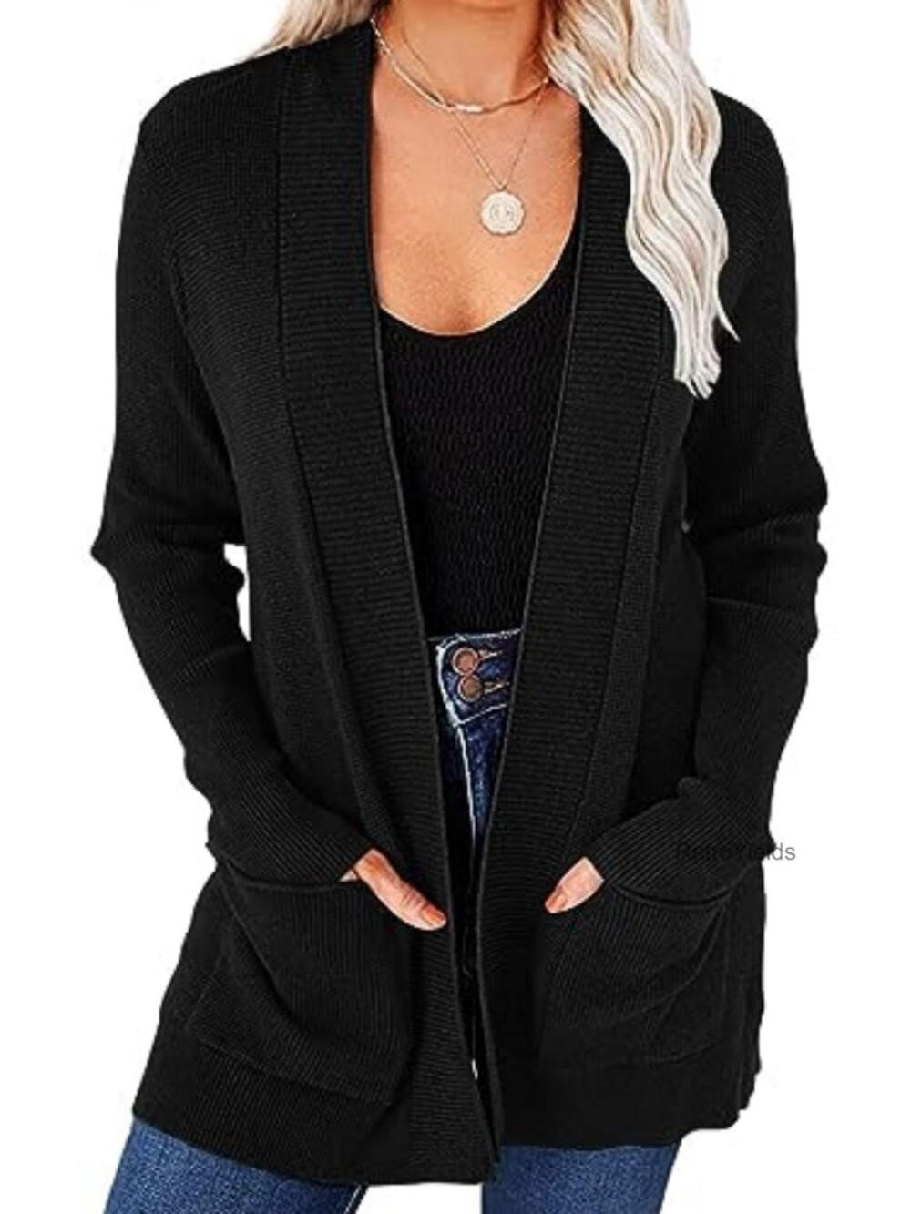 Open Front Cardigan Sweater with Pockets Lightweight Long Sleeve